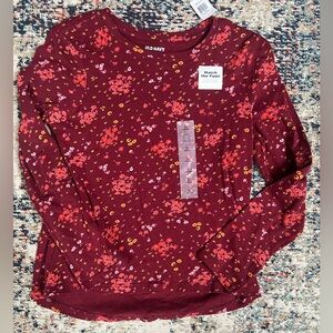 Brand NEW! Girl Old Navy Burgundy Floral Top with Pink and Yellow Accents